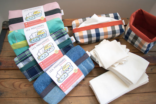 Ensemble de mouchoirs lavables + panier