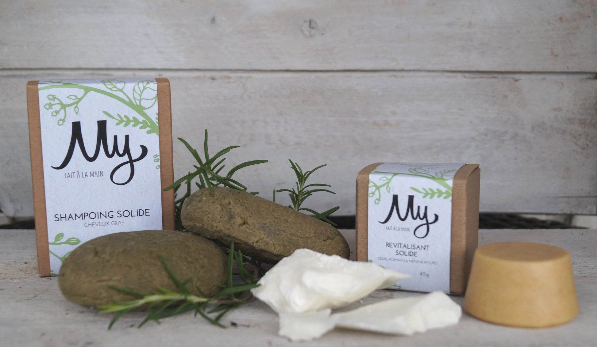 Shampoing solide Cheveux gras et revitalisant solide Cèdre, romarin et menthe poivrée