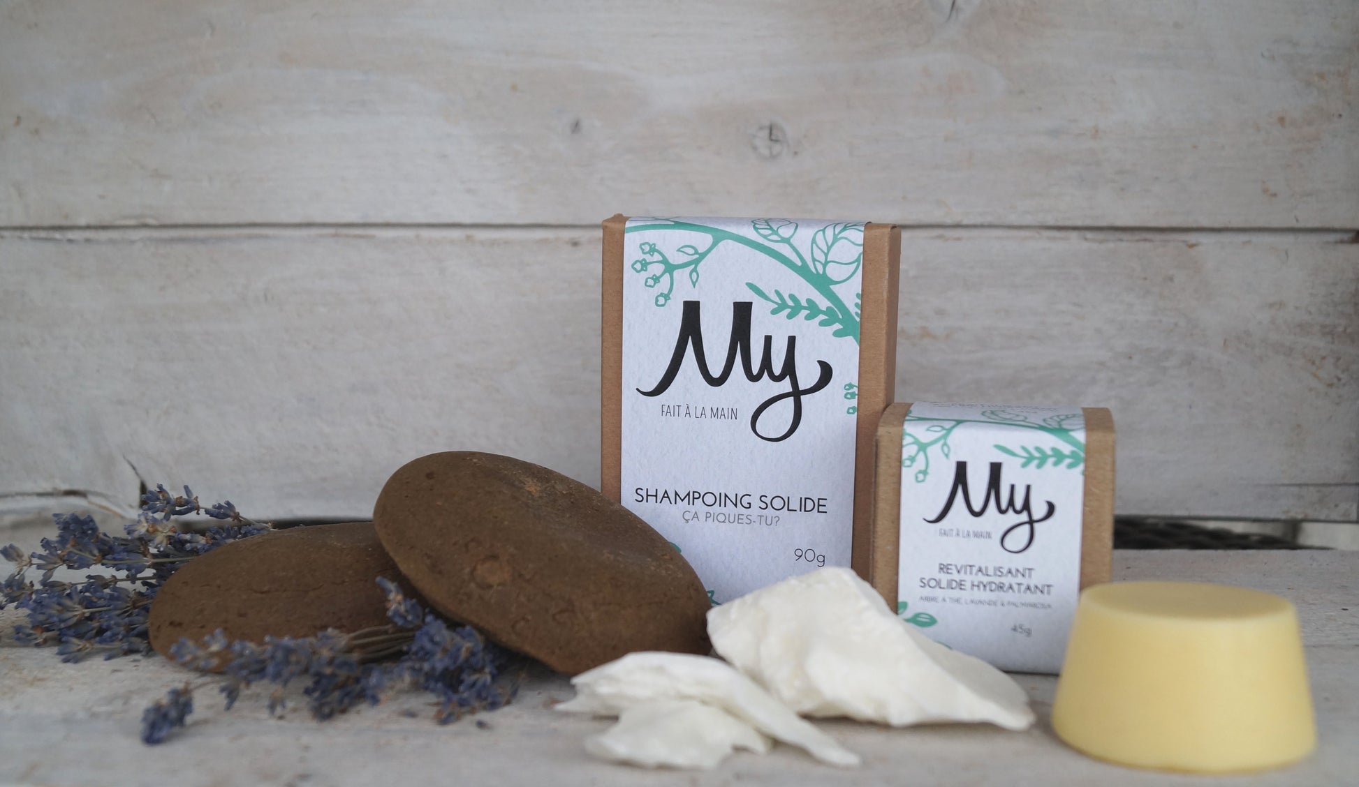 Shampoing solide Ça piques-tu? et revitalisant solide hydratant Arbre à thé, lavande et palmarosa